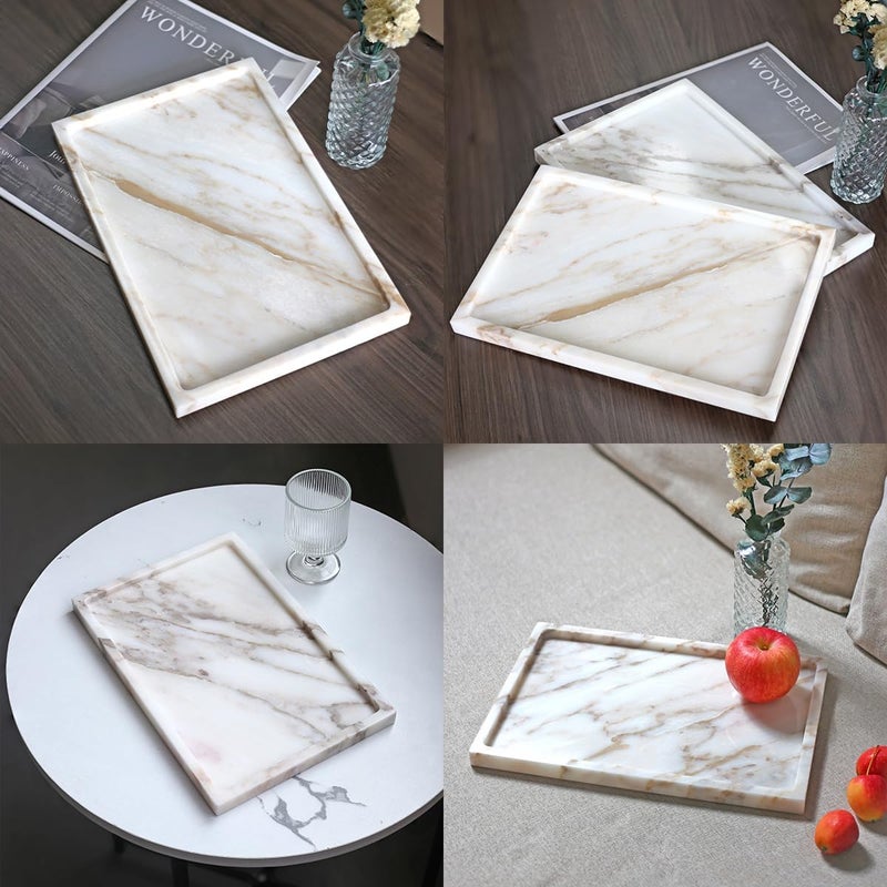 Future stone 100% Natural Marble Serving Tray Luxury Marble Storage Tray for Home Decor Stone Tray for Bathroom/Kitchen/Vanity/Dresser,Plate Holder for Tissues, Candles, Towel - Image 3